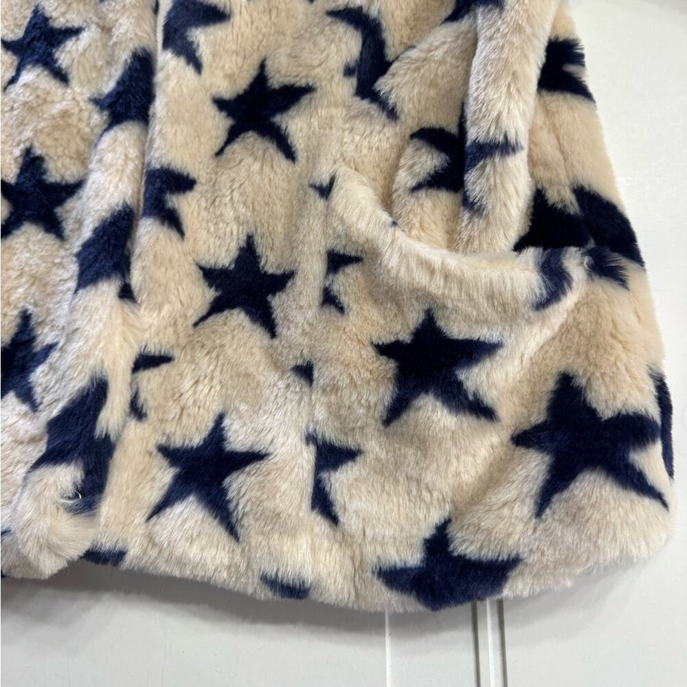 Chaser Womens Sz S Sherpa White Blue Star Jacket Plush Cozy Soft Coat - Picture 3 of 8